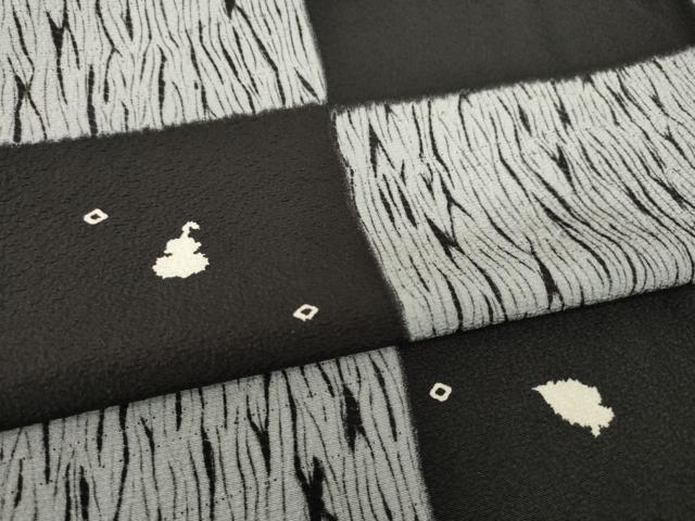 平和屋着物●上質な小紋 市松文 黒地 正絹 逸品 AABH8814ck