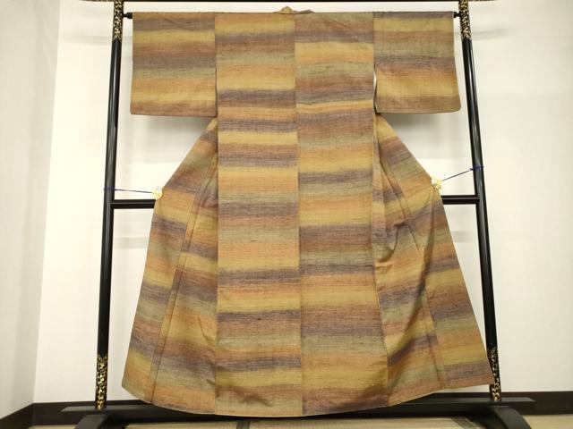 平和屋着物●郡上紬 草木染 横段文 正絹 逸品 AABH8815ck