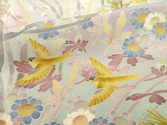 平和屋着物●本加賀友禅作家 百貫華峰 色留袖 花鳥文 正絹 逸品 AABH8817ck