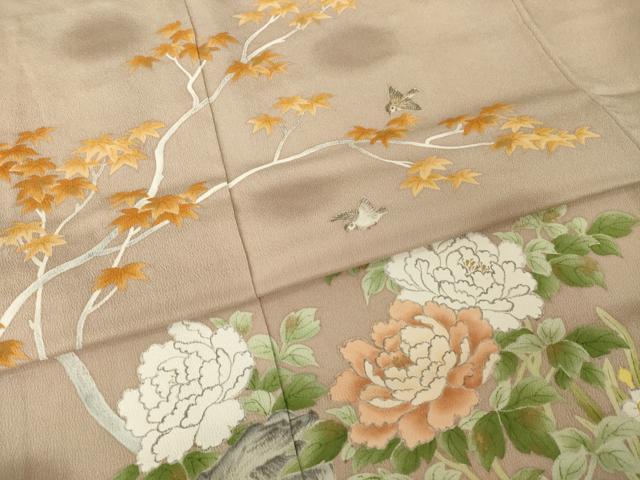 平和屋着物●豪華色留袖 手描き 花鳥文 正絹 逸品 未使用 AABH8818ck