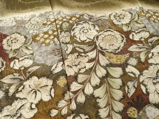 平和屋着物●訪問着 辻が花 流水花文 暈し染め 金彩 銀通し地 正絹 逸品 AABH8820ck