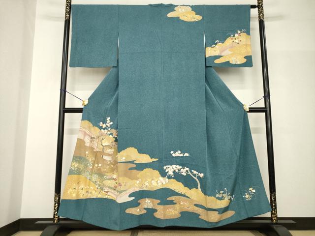 平和屋着物●訪問着 友禅 風景鴛鴦花文 金彩 正絹 逸品 AABH8823ck