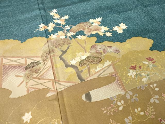 平和屋着物●訪問着 友禅 風景鴛鴦花文 金彩 正絹 逸品 AABH8823ck