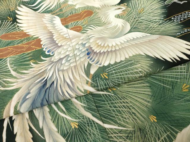 平和屋着物●豪華黒留袖 手描き 鳳凰エ霞松文 金銀彩 正絹 逸品 AABH8824ck