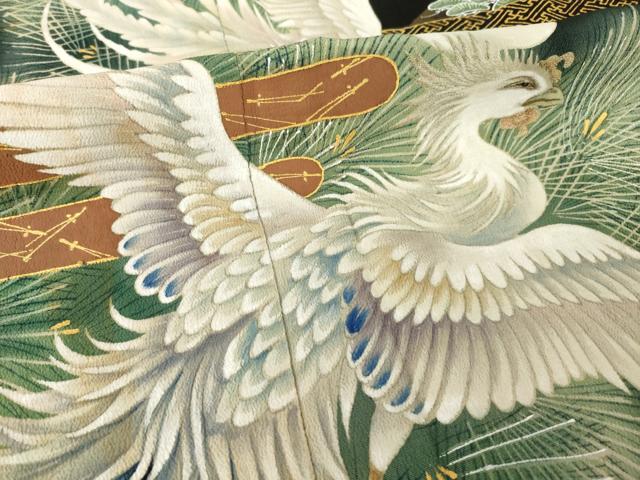 平和屋着物●豪華黒留袖 手描き 鳳凰エ霞松文 金銀彩 正絹 逸品 AABH8824ck