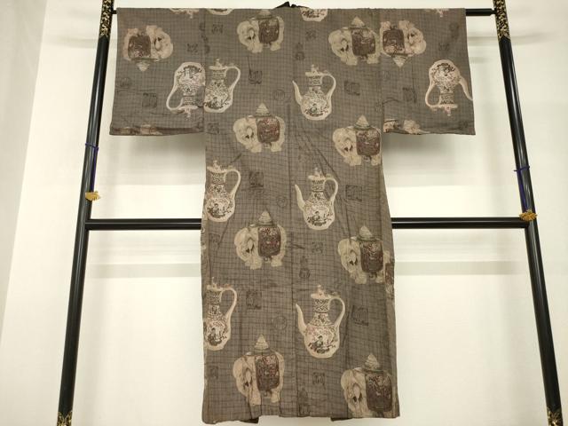 平和屋着物●セミアンティーク 男性 長襦袢 袷 陶器文 象 AABH8825ck