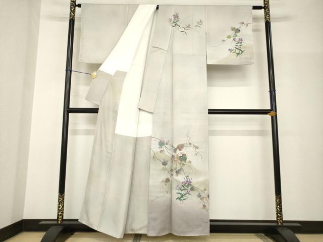平和屋着物●訪問着 手描き 草花文 正絹 逸品 AABH8830ck