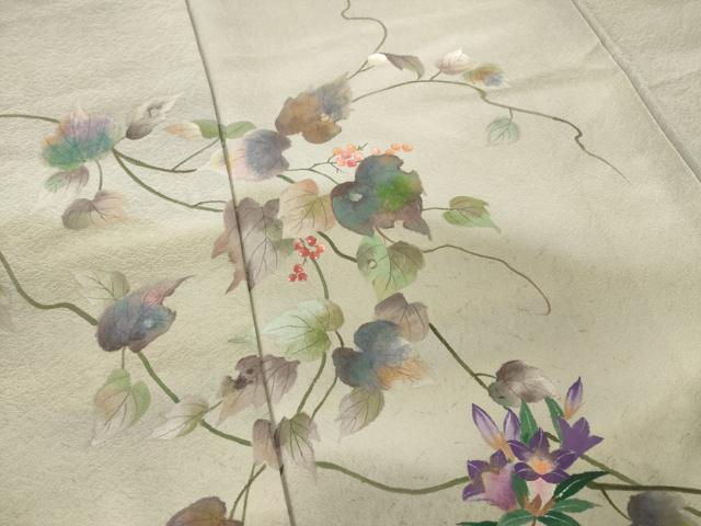 平和屋着物●訪問着 手描き 草花文 正絹 逸品 AABH8830ck
