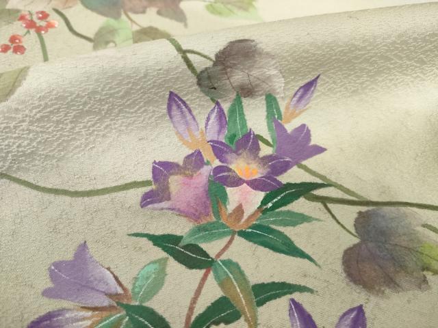 平和屋着物●訪問着 手描き 草花文 正絹 逸品 AABH8830ck