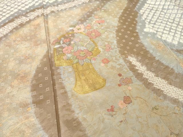 平和屋着物●訪問着 絞り 刺繍 飾花文 金彩 正絹 逸品 AABH8834ck