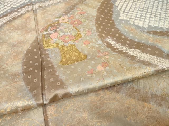 平和屋着物●訪問着 絞り 刺繍 飾花文 金彩 正絹 逸品 AABH8834ck