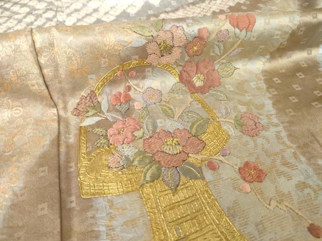 平和屋着物●訪問着 絞り 刺繍 飾花文 金彩 正絹 逸品 AABH8834ck