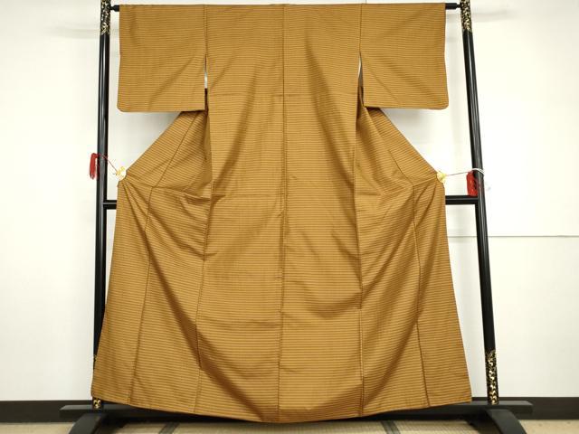 平和屋着物●黄八丈 綾織 紬 格子 正絹 逸品 AABH8849cs
