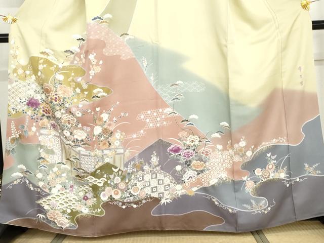 平和屋着物●京の名門 じゅらく謹製 帝王紫(古代帝王紫) 訪問着 吉祥草花文 暈し染め 金彩 正絹 逸品 AABH8854cs