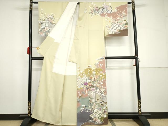 平和屋着物●京の名門 じゅらく謹製 帝王紫(古代帝王紫) 訪問着 吉祥草花文 暈し染め 金彩 正絹 逸品 AABH8854cs