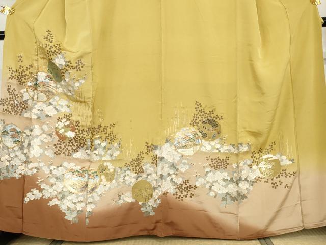 平和屋着物●訪問着 駒刺繍 渡り橋雪輪風景花文 暈し染め 金銀彩 正絹 逸品 AABH8867cs