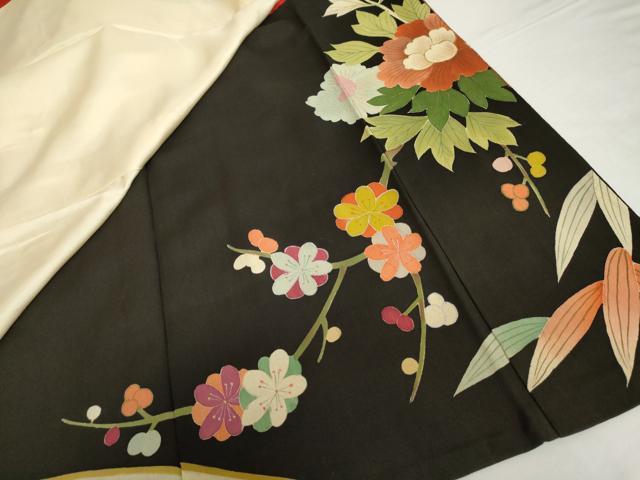 平和屋着物●アンティーク 大正ロマン 黒留袖 花車文 金銀彩 正絹 逸品 AABH8881cs