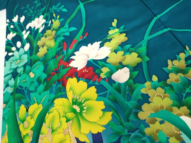 平和屋着物●女優・後藤久美子ブランド 振袖 草花文 金彩 正絹 逸品 AABH8886cs