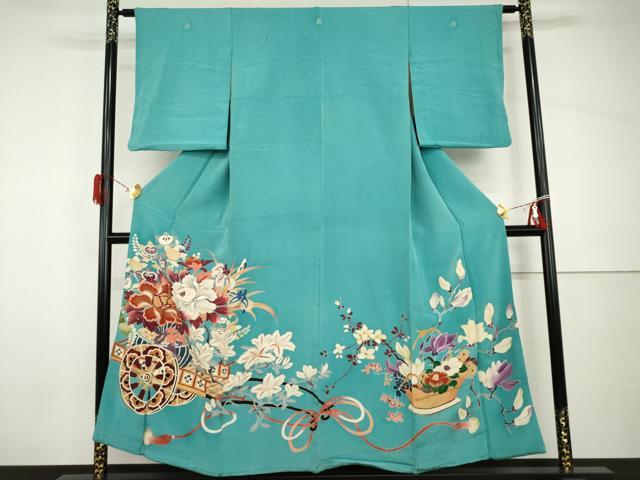 平和屋着物●アンティーク 大正ロマン 色留袖 友禅 飾花花車文 金彩 正絹 逸品 AABH8888cs