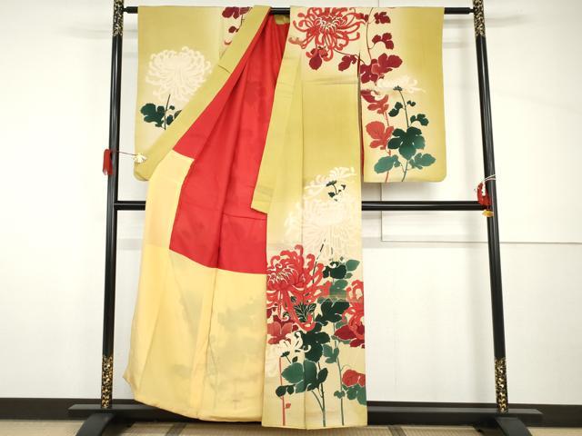 平和屋着物●アンティーク 大正ロマン 訪問着 枝菊 暈し染め 金銀糸 金彩 正絹 逸品 AABH8890cs