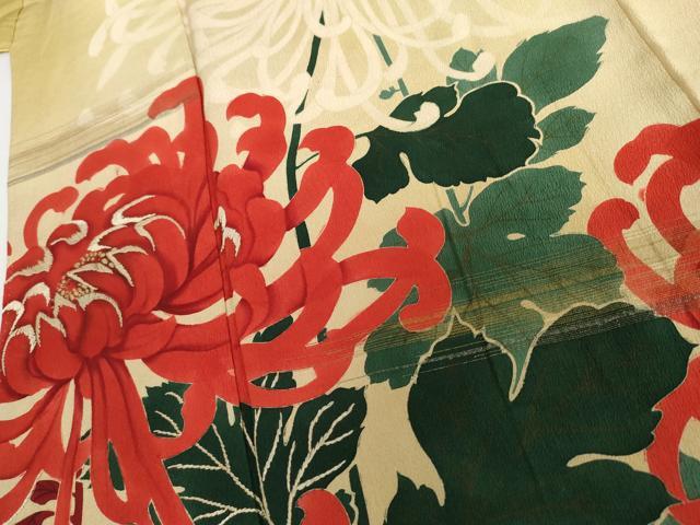 平和屋着物●アンティーク 大正ロマン 訪問着 枝菊 暈し染め 金銀糸 金彩 正絹 逸品 AABH8890cs
