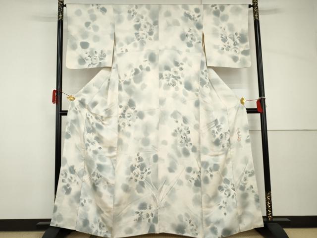 平和屋着物●染色作家 斉藤三才 小紋 草花文 薔薇 バラ 暈し染め 正絹 逸品 AABH8894cs