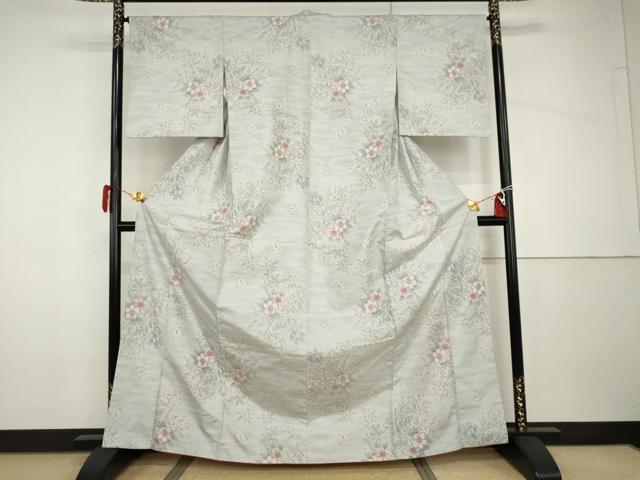 平和屋着物●上質な紬 花蝶文 正絹 逸品 AABH8896cs