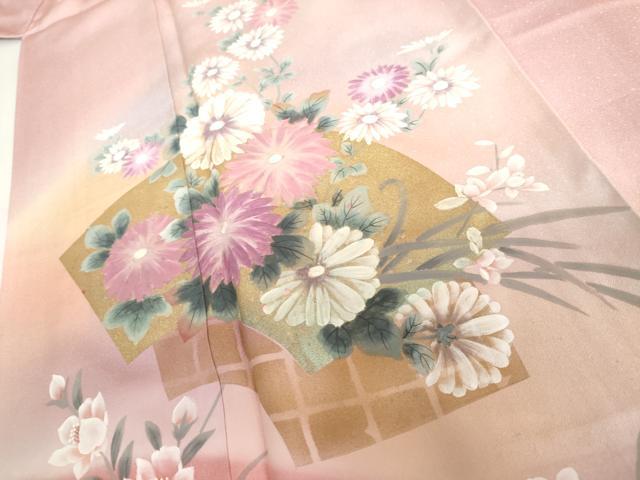 平和屋着物●訪問着 手描き 地紙草花文 暈し染め 金彩 正絹 逸品 AABH8897cs