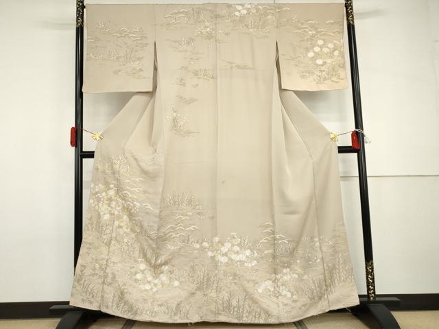 平和屋着物●総刺繍 訪問着 駒刺繍 中国三大刺繍 汕頭刺繍 スワトウ刺繍 立波花松文 暈し染め 金糸 正絹 逸品 AABH8906cs