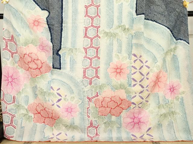 平和屋着物●名門 藤娘きぬたや・総絞り 訪問着 亀甲草花文 暈し染め ロング丈 正絹 逸品 AABH8908cs