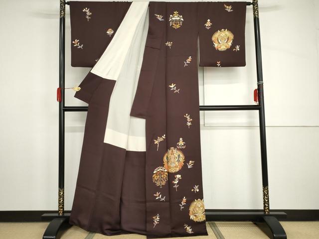 平和屋着物●金彩友禅作家 金彩の魔術師 堀省平 金煌織 訪問着 向かい鳳凰草花文 金銀彩 正絹 逸品 AABH8920cs