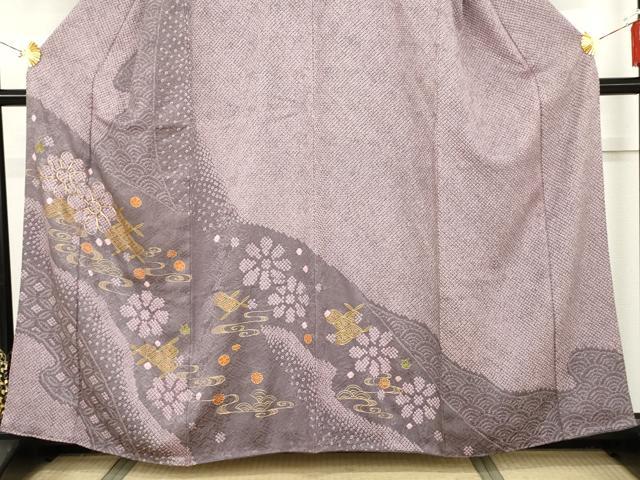 平和屋着物●訪問着 駒刺繍 絞り 流水舞花文 金彩 正絹 逸品 AABH8932cs