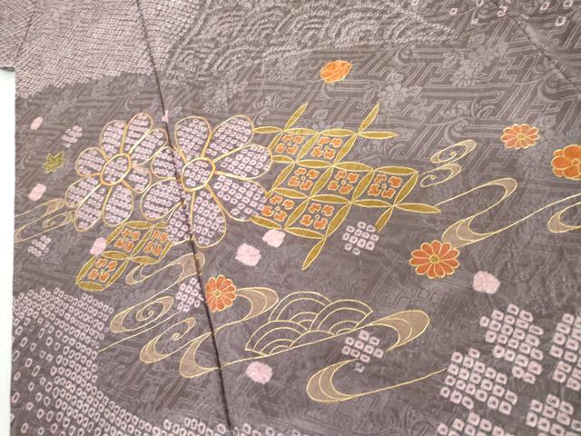 平和屋着物●訪問着 駒刺繍 絞り 流水舞花文 金彩 正絹 逸品 AABH8932cs