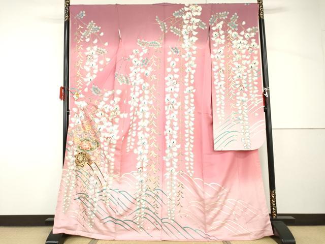 平和屋着物●豪華振袖 花車文 暈し染め 金彩 金通し地 正絹 逸品 未使用 AABH8938cs