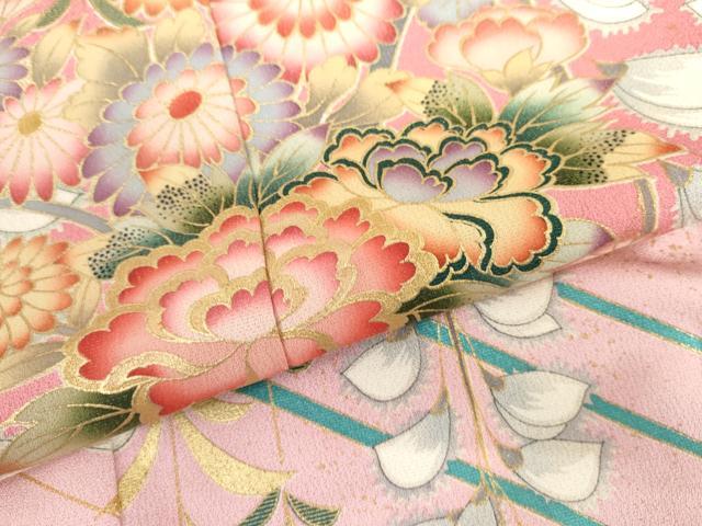 平和屋着物●豪華振袖 花車文 暈し染め 金彩 金通し地 正絹 逸品 未使用 AABH8938cs