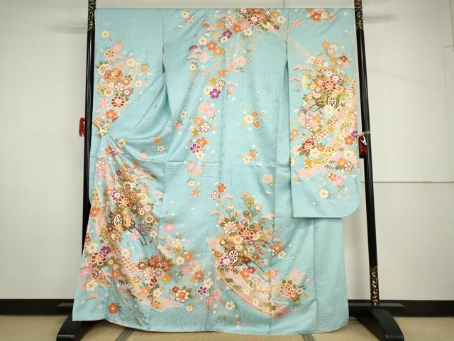 平和屋着物●豪華振袖 花車毬文 金彩 京都きもの友禅扱い 正絹 逸品 AABH8949cs