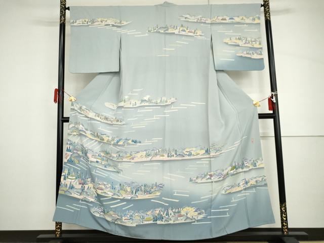 平和屋着物●訪問着 友禅 作家物 喜一 風景文 正絹 逸品 AABH8954cs