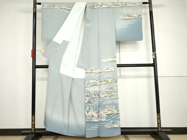 平和屋着物●訪問着 友禅 作家物 喜一 風景文 正絹 逸品 AABH8954cs