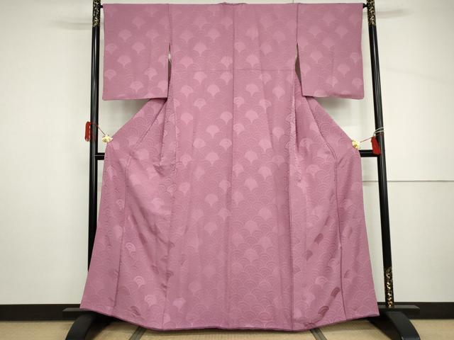 平和屋着物●上質な色無地 青海波地紋 菖蒲色 正絹 逸品 AABH8962cs