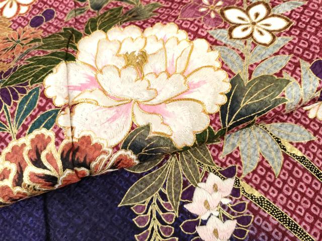 平和屋着物●豪華振袖 駒刺繍 花車文 暈し染め 金糸 金彩 正絹 逸品 AABH8964cs