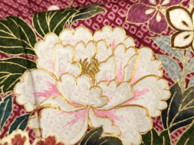 平和屋着物●豪華振袖 駒刺繍 花車文 暈し染め 金糸 金彩 正絹 逸品 AABH8964cs