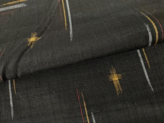 平和屋着物●上質な紬 十字 黒地 正絹 逸品 AABH8966cs