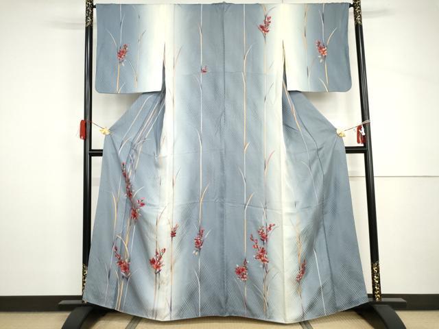 平和屋着物●訪問着 手描き 枝花文 暈し染め 正絹 逸品 AABH8967cs