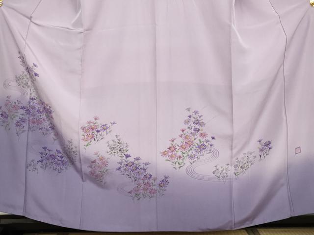 平和屋着物●訪問着 作家物 洋子 手描き 流水草花文 暈し染め 正絹 逸品 AABH8969cs