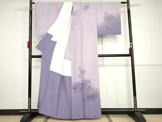 平和屋着物●訪問着 作家物 洋子 手描き 流水草花文 暈し染め 正絹 逸品 AABH8969cs