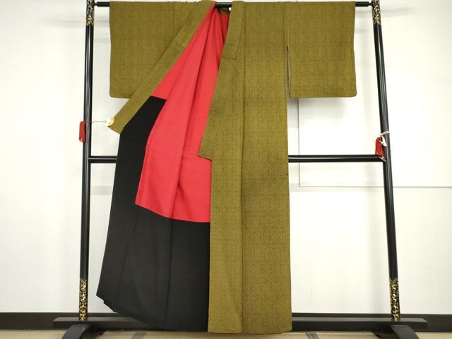 平和屋着物●アンティーク 大正ロマン お召 みじん格子 黒地 正絹 逸品 AABH8971cs