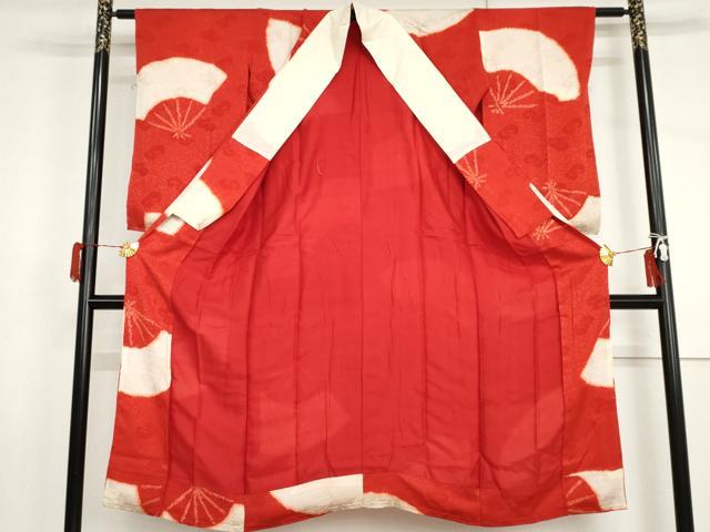 平和屋着物●アンティーク 大正ロマン 長襦袢 袷 絞り 舞扇文 正絹 逸品 AABH8982cs