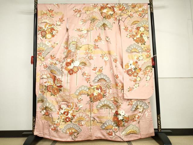 平和屋着物●豪華振袖 駒刺繍 花蝶松文 金彩 正絹 逸品 AABH8983cs