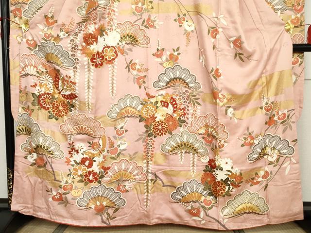 平和屋着物●豪華振袖 駒刺繍 花蝶松文 金彩 正絹 逸品 AABH8983cs