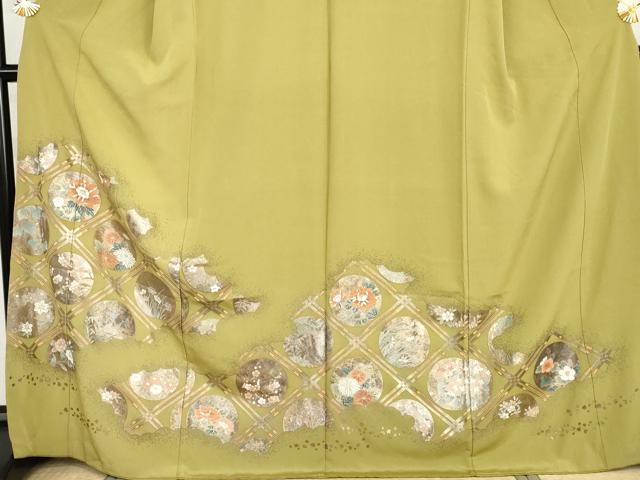 平和屋着物●色留訪問着 格子花丸文 金彩 正絹 逸品 AABH8991cs